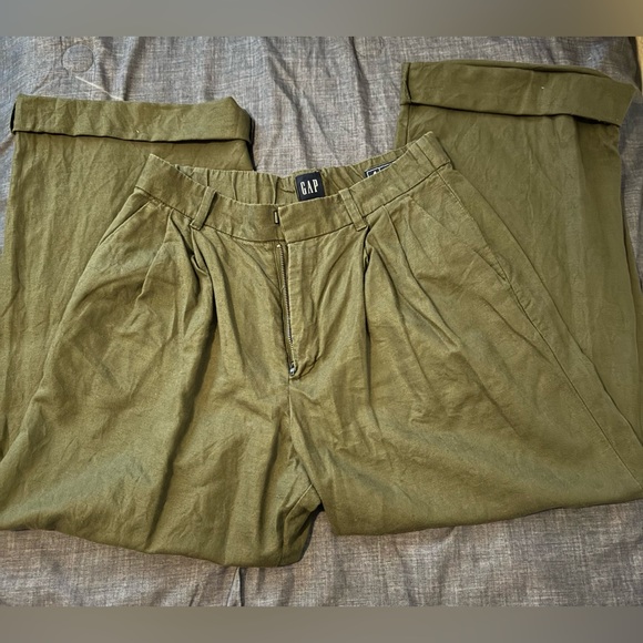 GAP Linen Blend Olive Green Pants - Picture 1 of 3